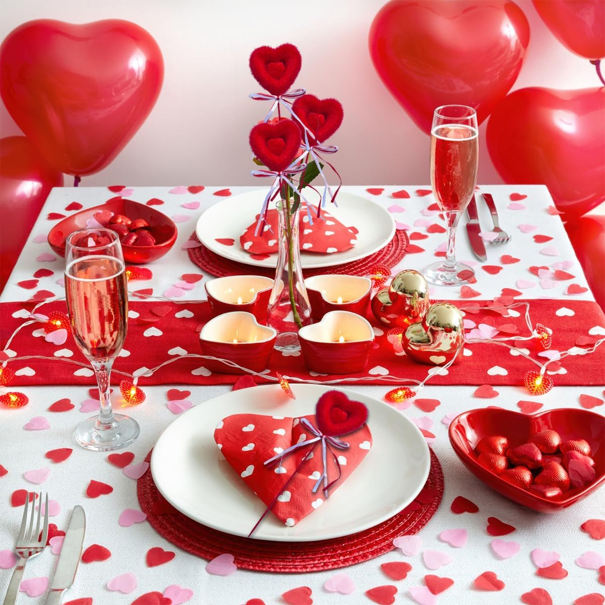 6 Pcs Valentine's Day Glitter Red Puffy Heart Picks Foam Love Stems Sparkly Heart Shaped Sticks for Valentine Wedding Party Flower Bouquet Floral Arrangement Home Decorations
