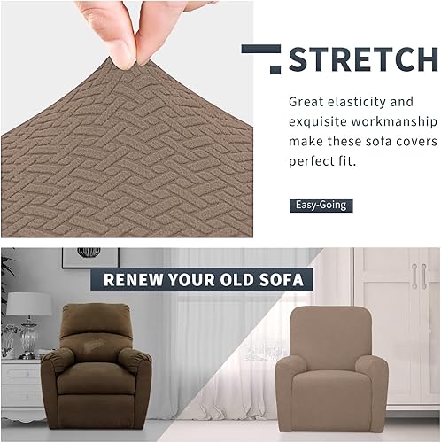 Vista 129 de Easy-Going Funda de sofá reclinable de jacquard elástico, suave de 4 piezas, con lazo elástico, protector de muebles lavable para niños, mascotas