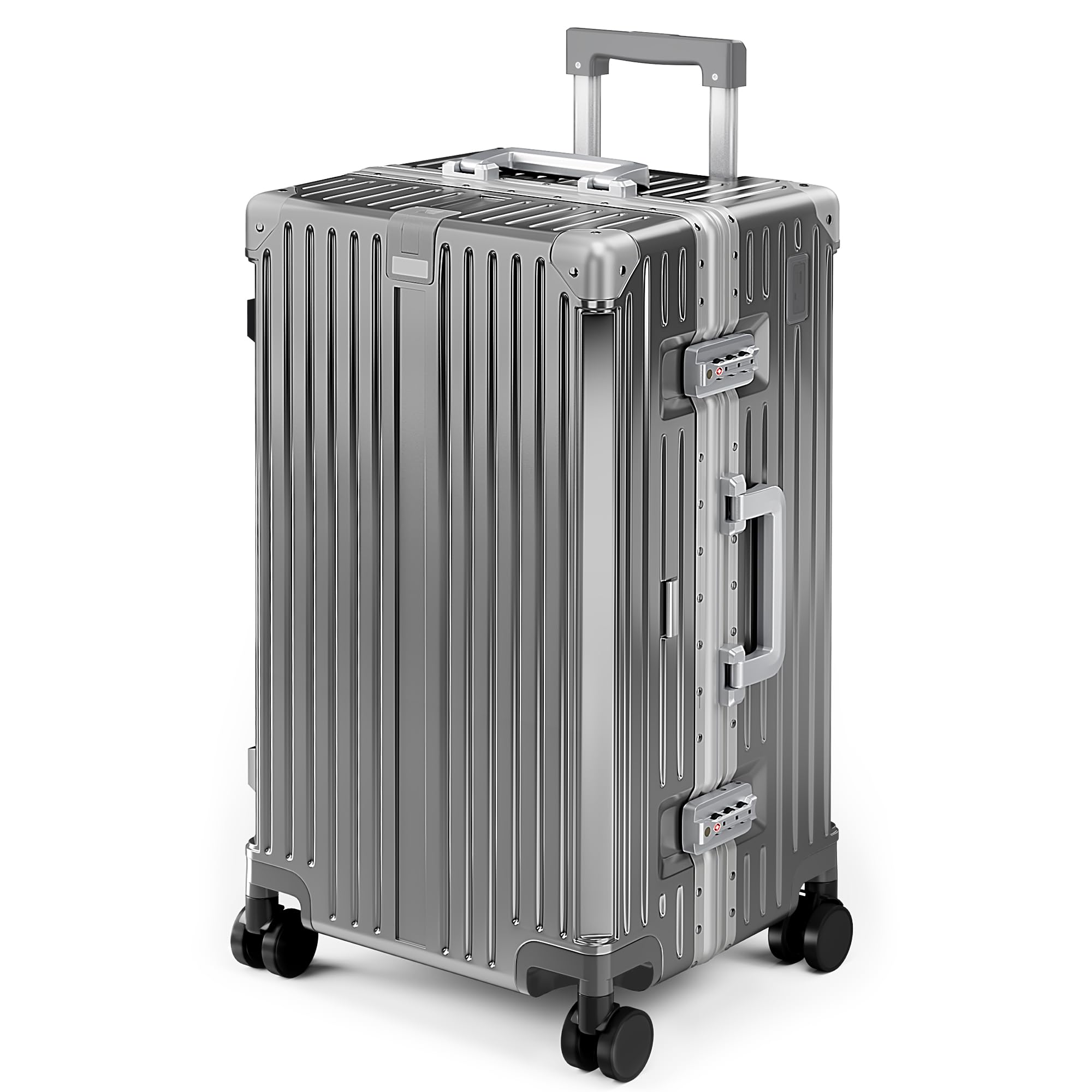 ALPHA CAMP Koffer Größe M L XL XXL Reisekoffer Leicht Hartschalenkoffer Luggage Suitcase mit Rollen TSA Schloss & Aluminium Rahmen Handgepäck Silber Grau