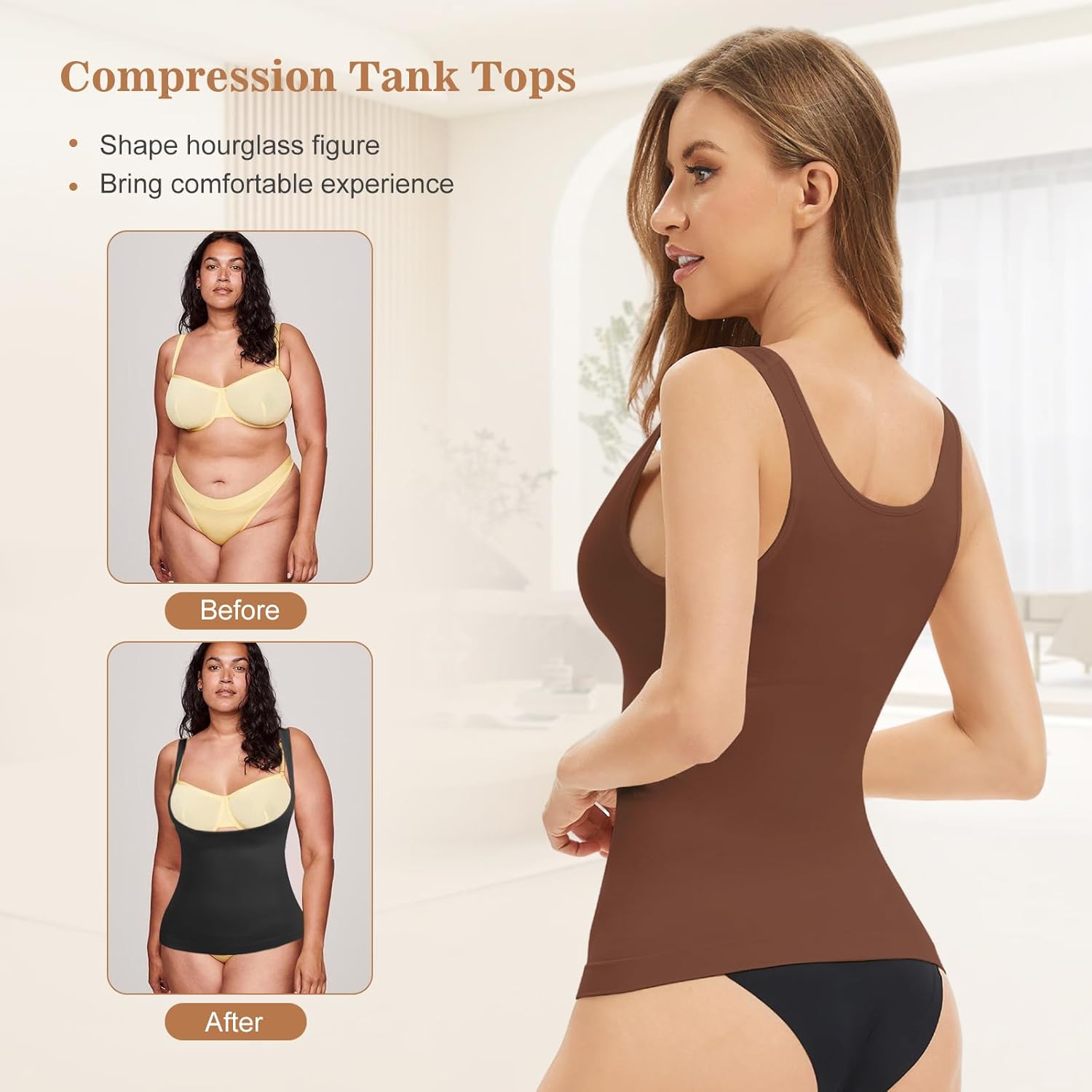 Women's Underbust Shaperwear Tank Tops Tummy Control Seamless Shaping Camisole Slimming Tanks - Image 3