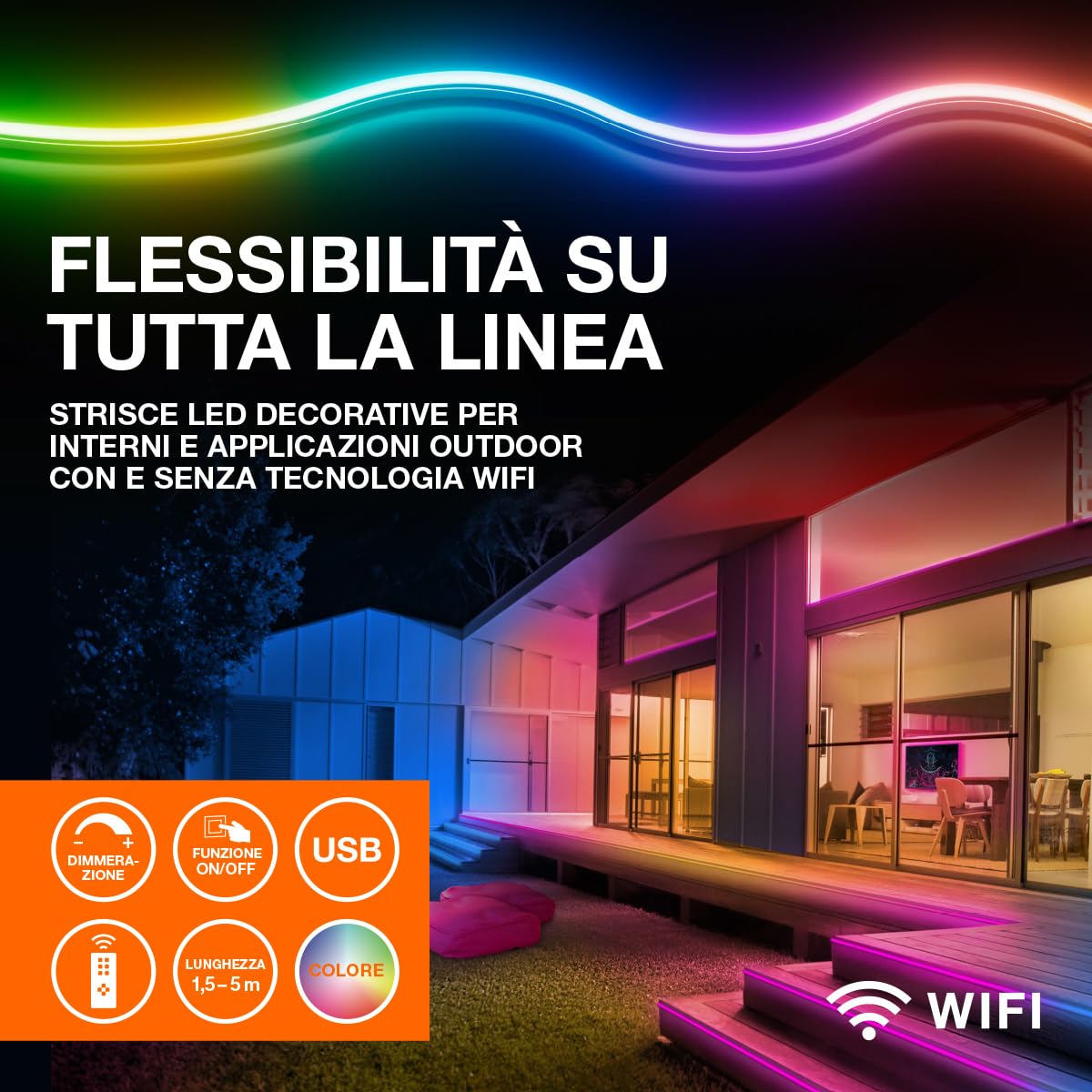 LEDVANCE CoB Flex CoB Outdoor 3M Strip a LED, bianco, 13W, 1900lm, luce bianca calda, tecnologia pannocchie, luce omogenea, lunga durata, montaggio semplice, protezione Kieasse IP44, 3000K