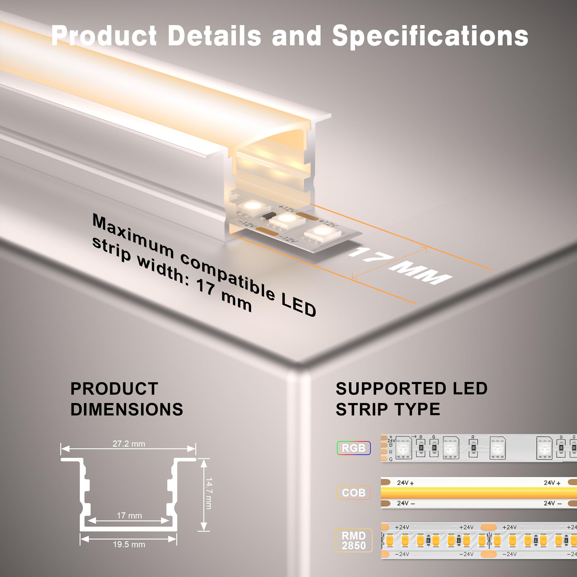 Profil aluminiowy do taśm LED 666 (20 × 15 mm kształt U (z krawędzią), 10 x 2 metry)