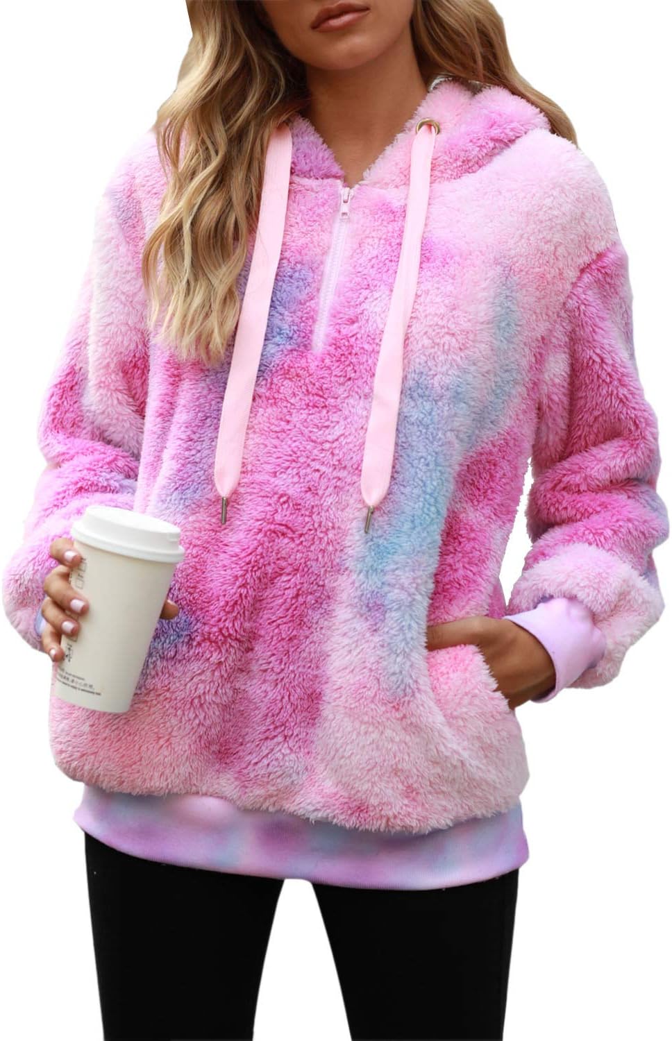 Nirovien Womens Sherpa Pullover Oversized Fuzzy Hoodie Double Fleece Sweatshirts Fluffy Plaid Outerwear Warm Coats - Image 8