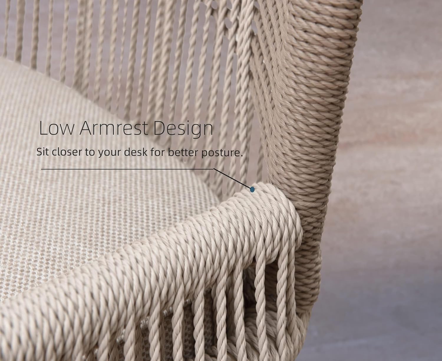 Detailed view of the double Textilene rope weave on PURPLE LEAF bar stool