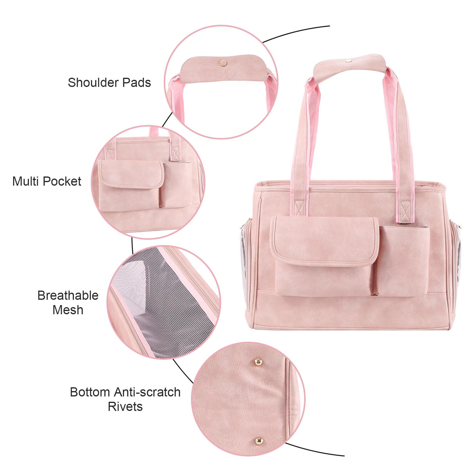 Hundetragetasche, modische Leder-Haustier-Tragetasche, von Fluggesellschaften zugelassen, weiche Seiten, Katzen-Reisetasche mit Taschen, Rosa