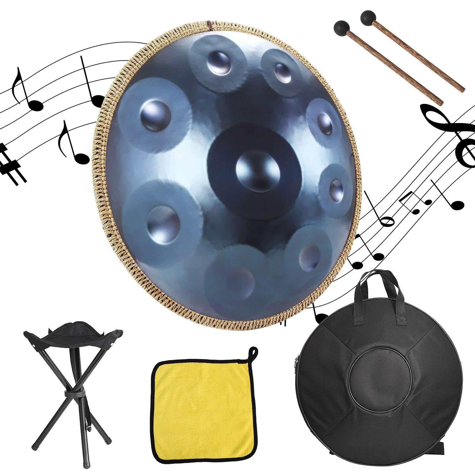 Steel Pan Instrument, 18 Inches Hand Drum in G Minor, Musical Metal Percussion Instrument, Handpan Set for Yoga, Gathering, Performance