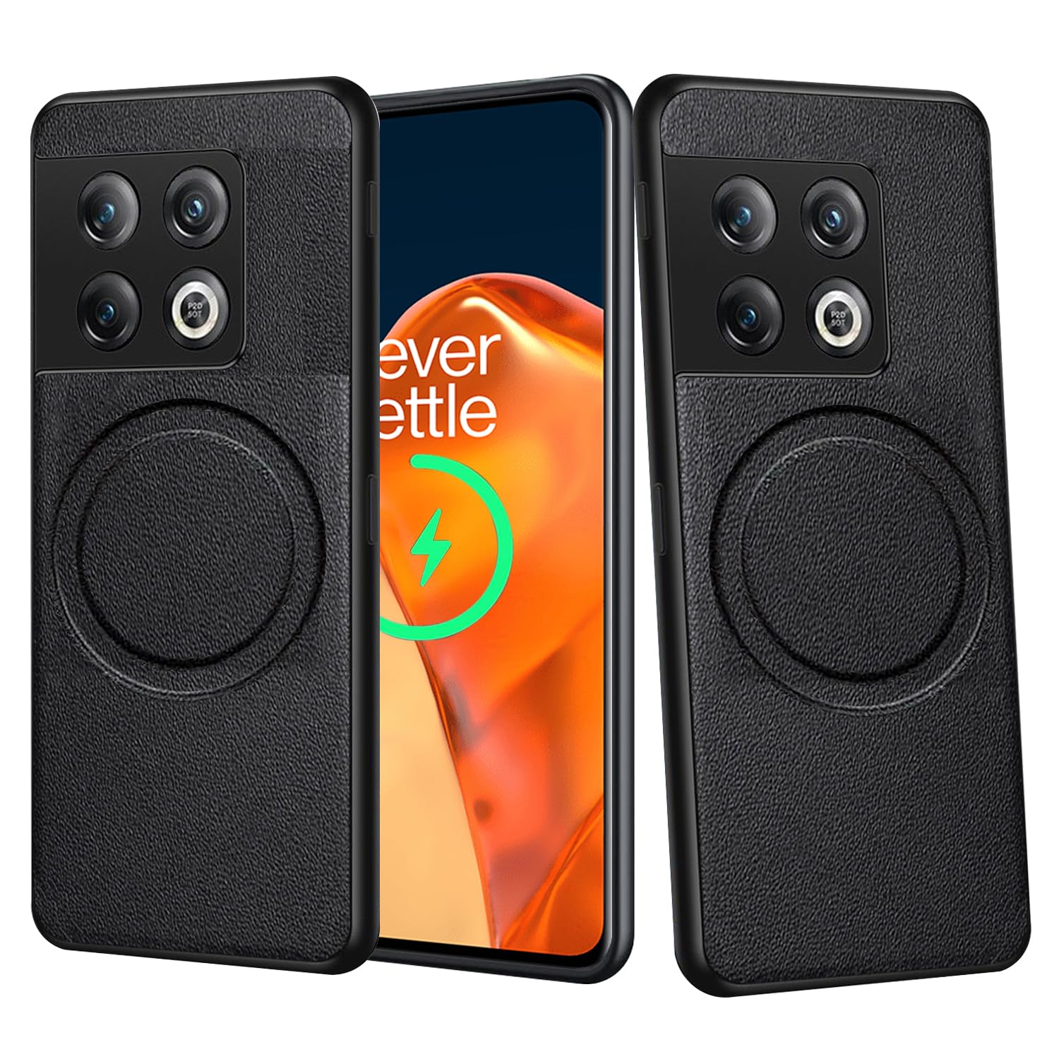 For Oneplus 10 Pro Case, [Compatible with MagSafe] Soft TPU Faux Leather Case, Extremely Lightweight Ultralight Camera Protection Leather Case for Oneplus 10 Pro (Black)