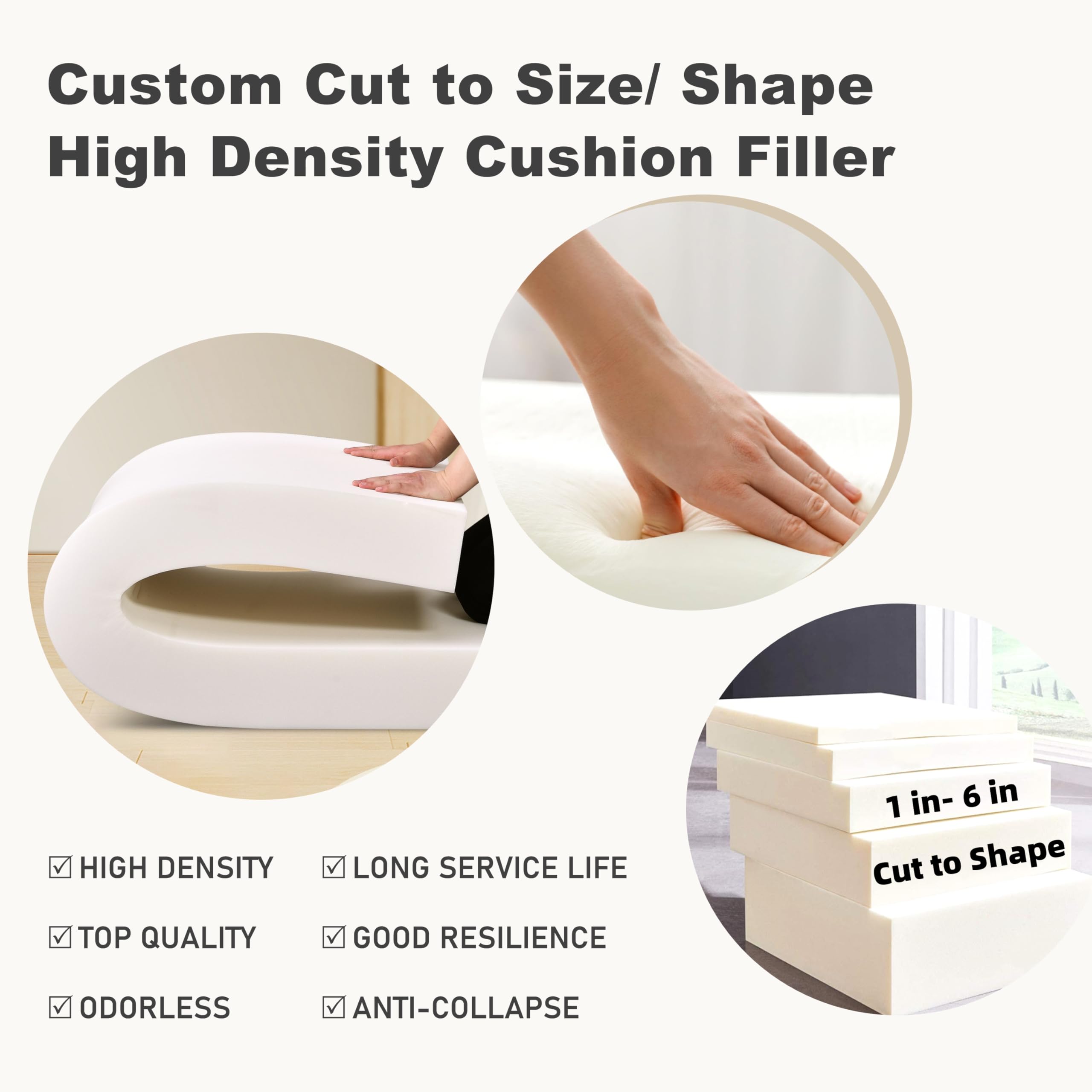 Mousse De Rembourrage Découpée Sur Mesure - Haute Densité, épaisseurs De 2,5 à 15,2 Cm - Pour Coussins De Canapé, Banc, Terrasse, Camping-car