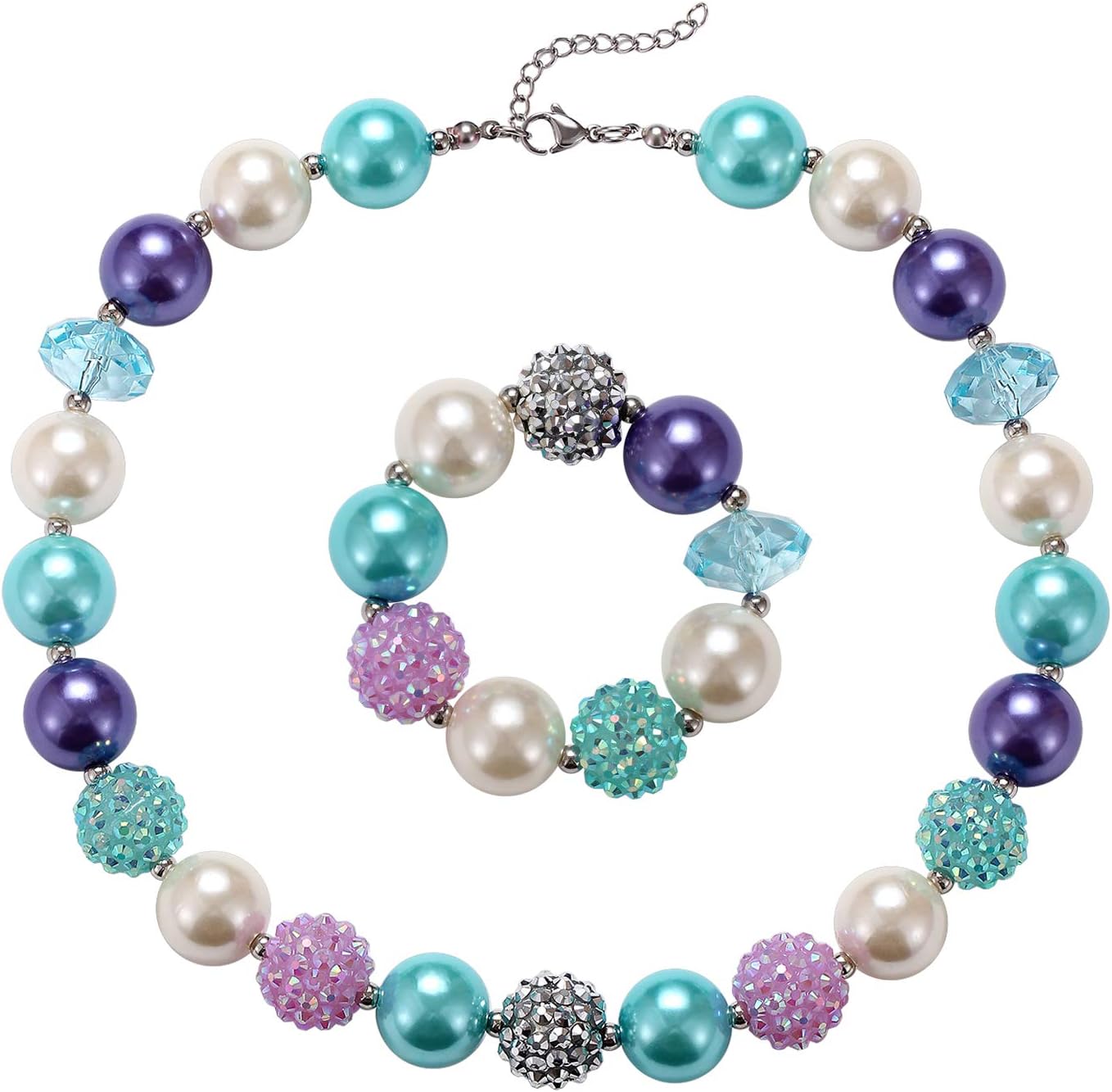 Mermaid Theme Color Chunky Bubblegum Beads Summer Vacation Beach Girls Dress Up Fashion Jewelry