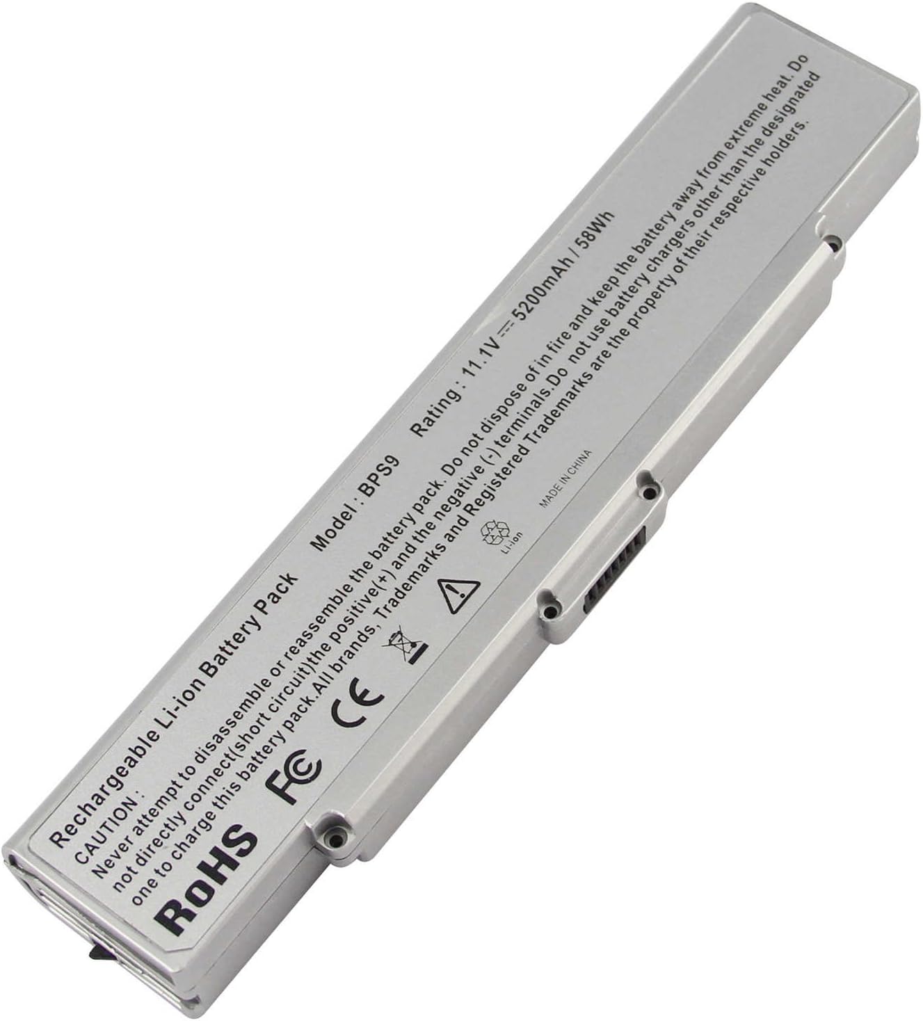 VGP-BPS9A VGP-BPS9A/B Laptop Battery for Sony Vaio VGN-NR Series VGN-NR110,VGN-NR110E,VGN-NR110E/S,VGN-NR110E/T,VGN-NR110E/W,VGN-NR115,VGN-NR115E,VGN-NR115E/S,VGN-NR115E/T (Silver 11.1V 5200mAh)