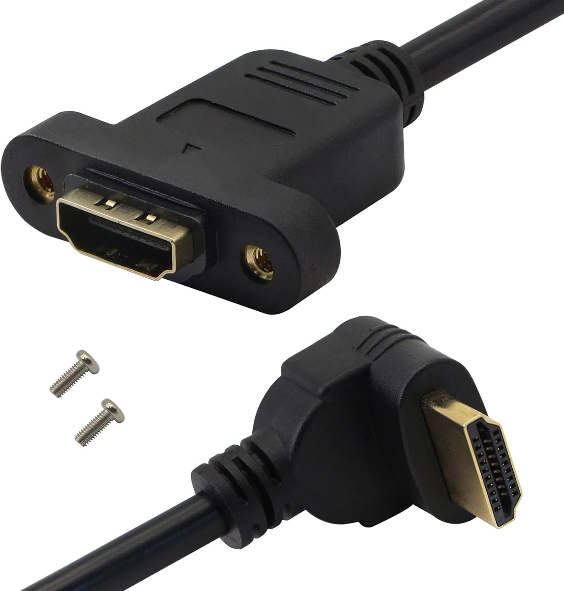 HDMI Panel Mount 90 Degree Extension Cable,HDMI Femlae to 90 Degree UP Male Connector Wire, with Screw Hole Panel Mount,Support 4K 60hz 3D TV, Roku, Xbox360 eat. (Angle UP) 0.5m