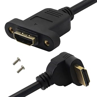 HDMI Panel Mount 90 Degree Extension Cable,HDMI Femlae to 90 Degree UP Male Connector Wire, with Screw Hole Panel Mount,Support 4K 60hz 3D TV, Roku, Xbox360 eat. Angle UP 0.5m