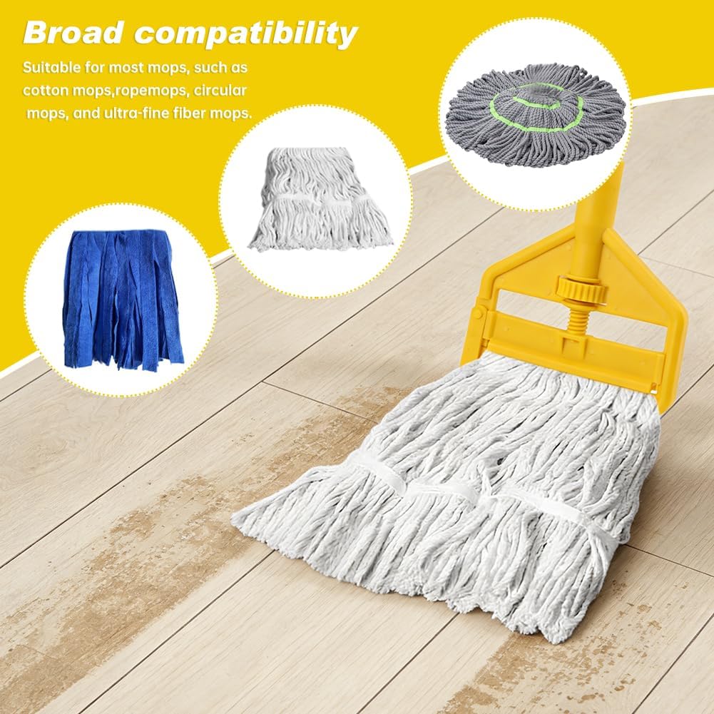 Commercial Mop Handle, 60" Industrial Mop Stick Replacement, Heavy Duty Wet Mops Head Replacement Holder with Gloves for Professional/Industrial Floor Cleaning(Color:Yellow)