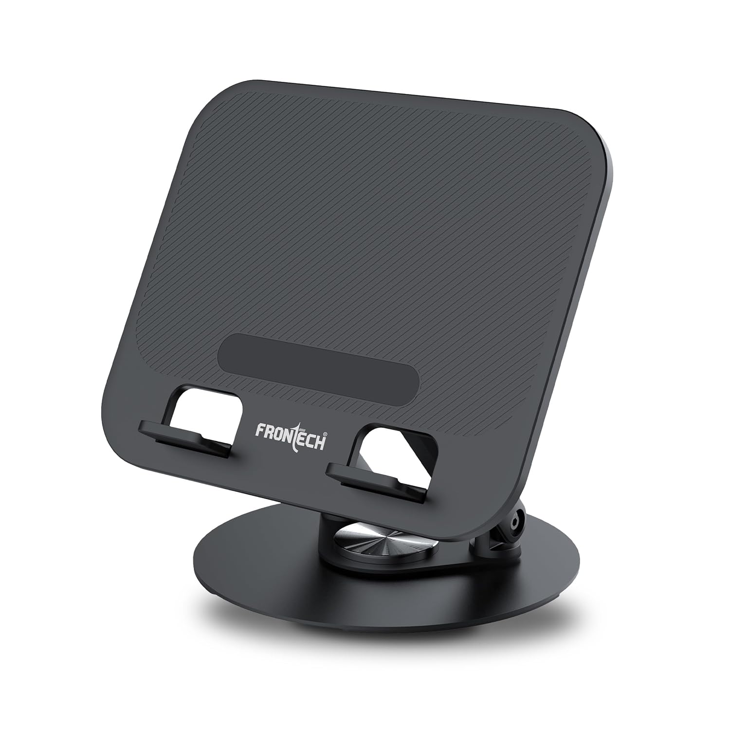 FRONTECH 360° Rotating Laptop Stand, Step-Less Adjustable Height, Carbon Steel + ABS Build, Fits Up to 17″, Portable & Durable – Black, (CP-0011)