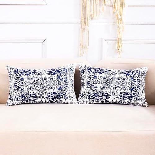 CARRIE HOME Juego de 2 fundas de almohada lumbar de terciopelo azul marino y blanco de 12 x 20 pulgadas para decoración de habitación de estilo