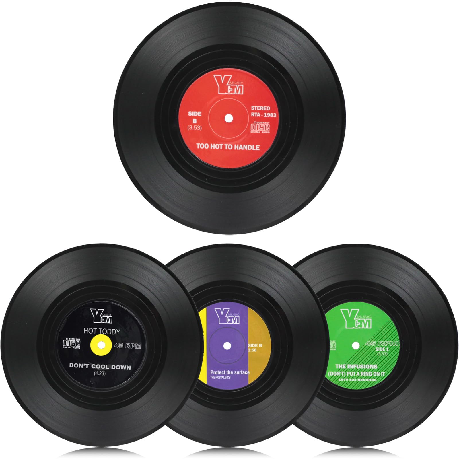 Sottobicchieri in vinile retrò con supporto per lettore vintage, set di 4 sottobicchieri per gli amanti della musica, bar, feste e decorazioni per la casa, divertente idea regalo per l'inaugurazione