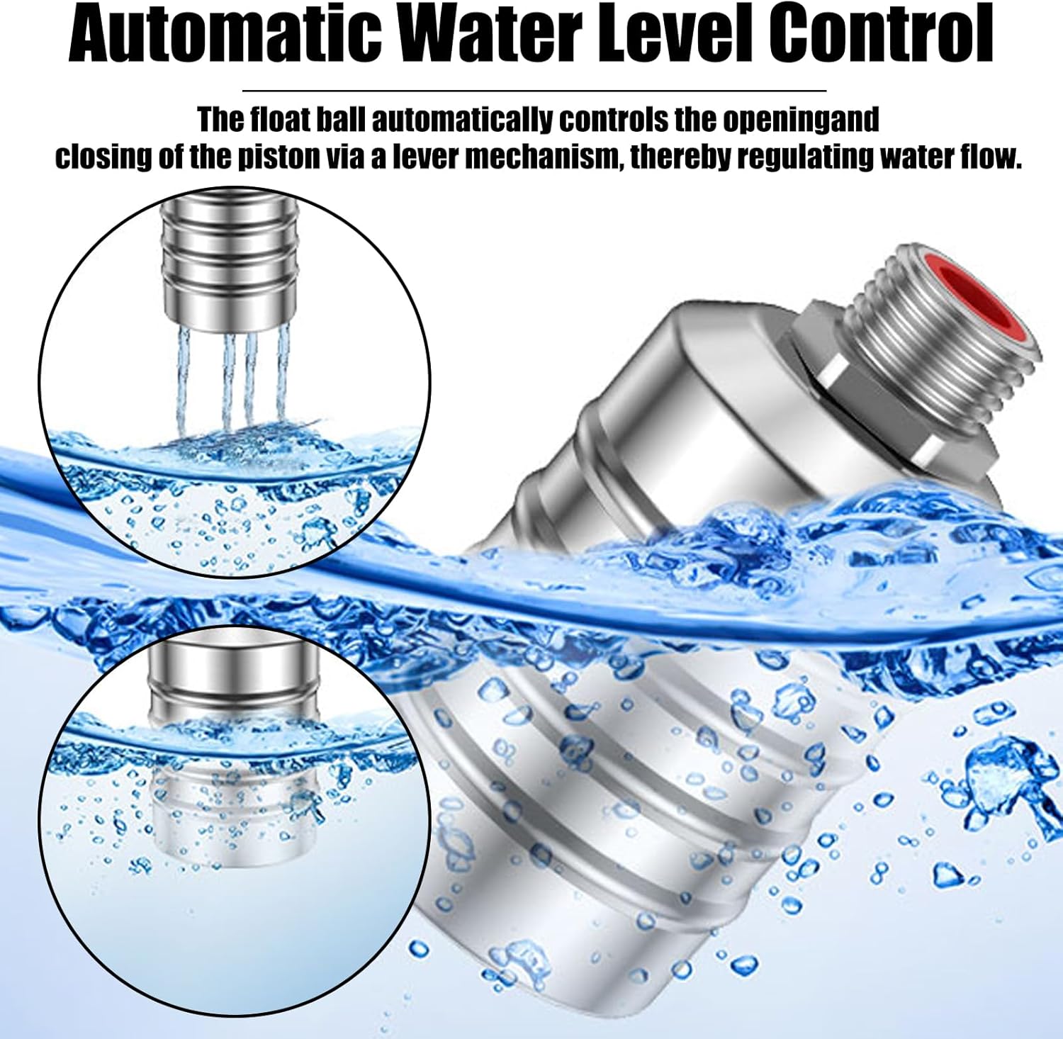 4pcs 304 Stainless Steel Automatic Water Float Valve 1/2" and 3/4" Connection Types Precise Control Water Level Controller Water Level Control Float Valve for Sink for Water Tank Livestock Troughs