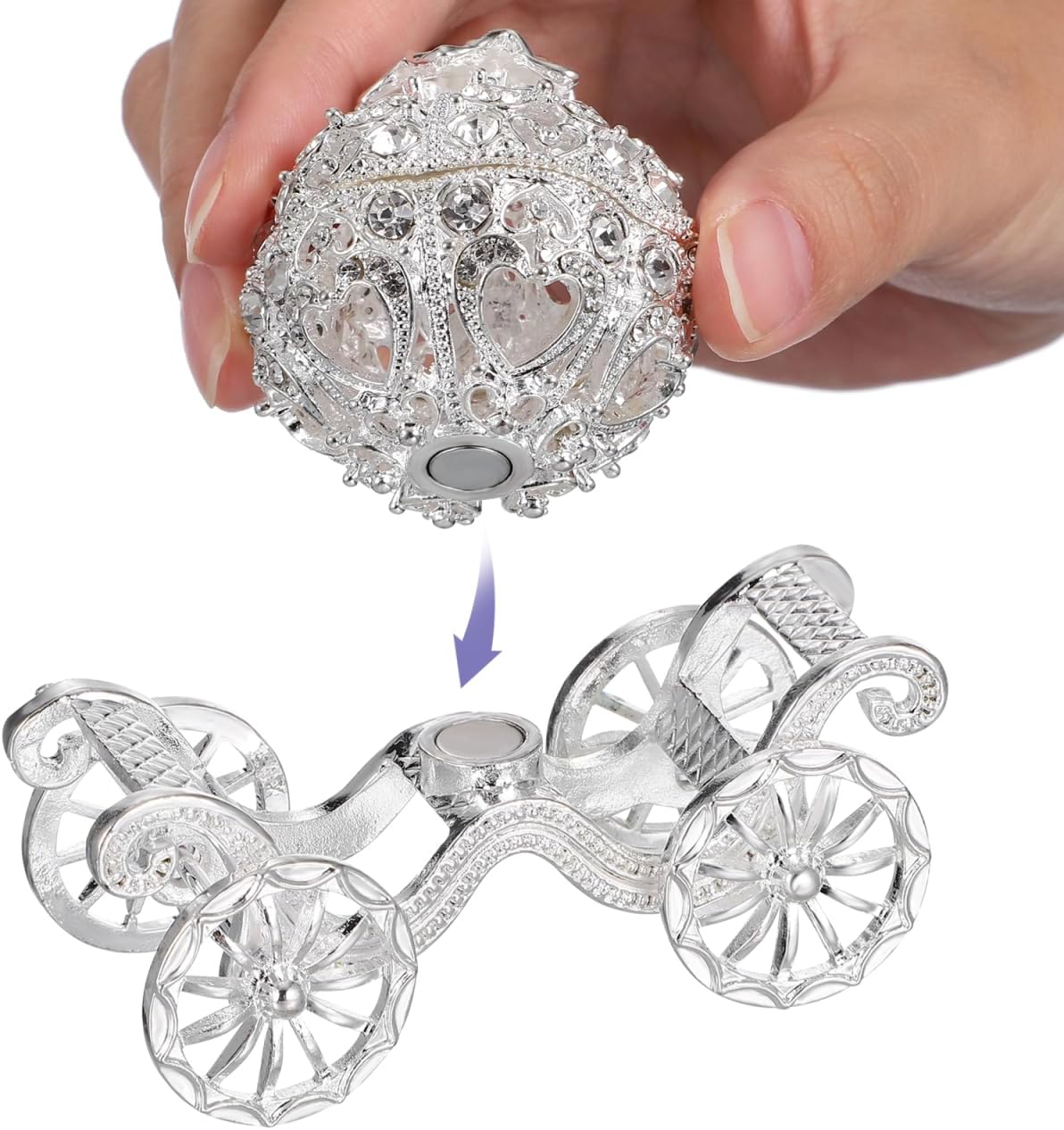 Rhinestone Trinket Box - 1pc Silver Pumpkin Carriage Princess Crystal Jewelry Box Alloy Pumpkin Cart Ornaments Display Holder Organizer for Accessories Cosmetics - 3.14x2.95x1.97in - Image 9