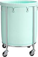 Vista 13 de ELYKEN Cesta de lavandería con ruedas, cesta de lavandería rodante de 170L con bolsa extraíble y marco de acero, carrito de lavandería redondo con 4