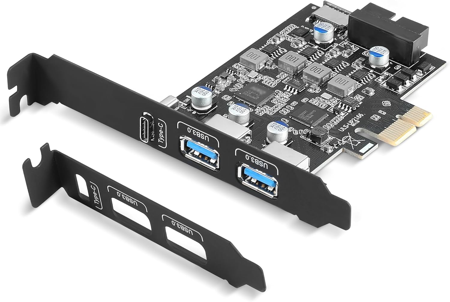 USB 3.0 PCIe Expansion Card, 5-Port (2X USB-A + 1x USB-C + Type-E + 19-pin Header) PCI Express Card with UASP Support, Plug and Play for Windows 11/10/8/Linux, Includes Low-Profile Bracket