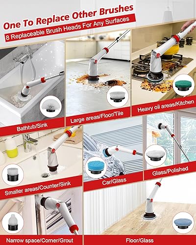 Miniatura 5 de 1200 RPM Electric Spin Scrubber, 21V Spin Scrubber for Cleaning, 50inch Extendable Handle Spinning Cleaning Brush, Cordless Power Spin Scrubber,8