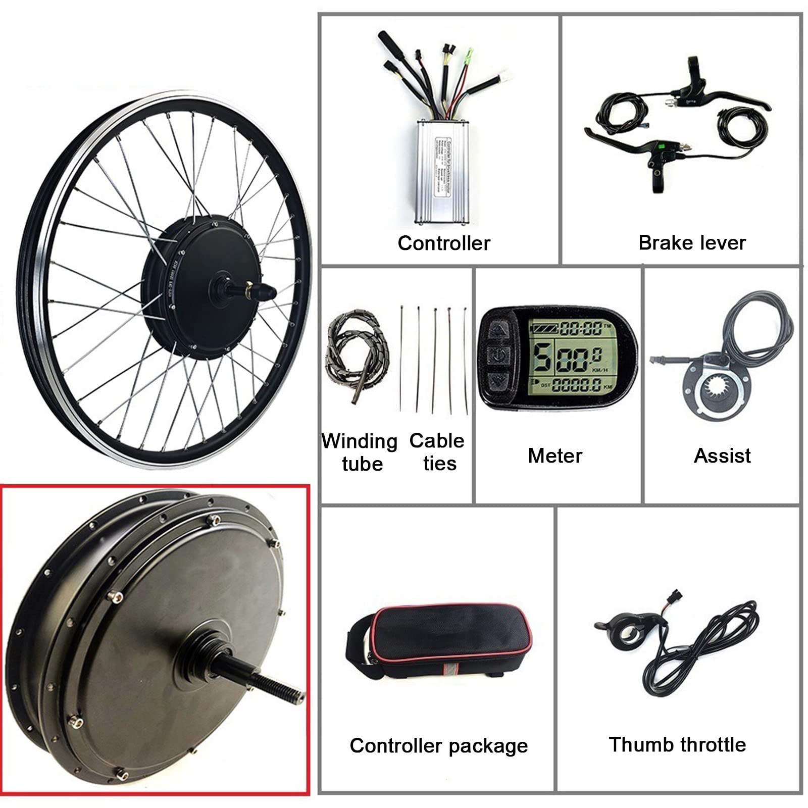 Zestaw piasty do roweru elektrycznego 36 V 48 V 500 W 1000 W 1500 W tylne koło do roweru elektrycznego, bezszczotkowy silnik bez przekładni z napędem na tylne koła, 36V500W-24in