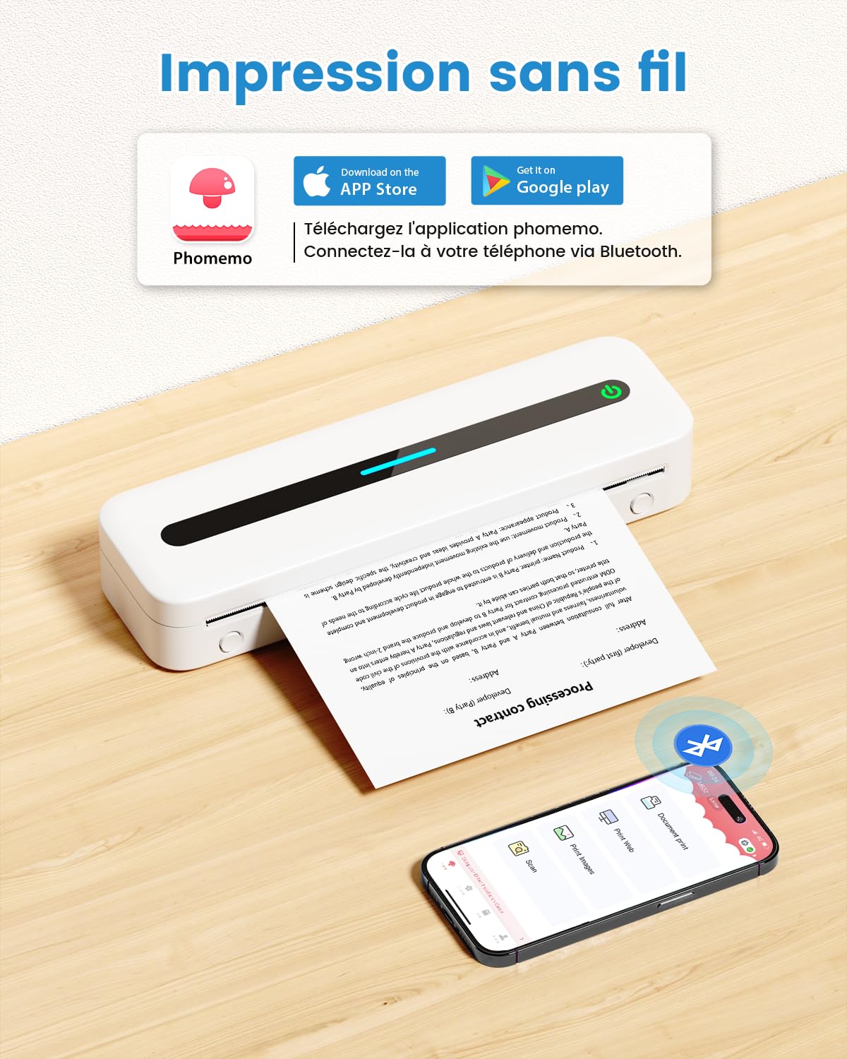 COLORWING M832 Imprimante Thermique A4 300 DPI Bluetooth Portable sans Encre