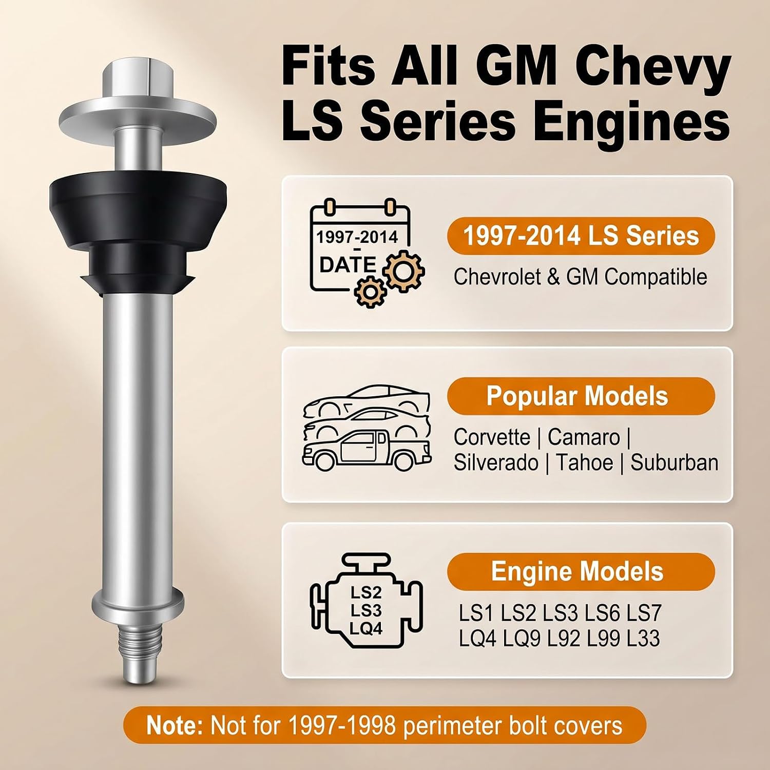 Valve Cover Bolts Fit for All GM Chevy 1997-2014 LS Series Engines LS1 LS3 LS2 LQ4 LQ9 LS6 L92 L99 L33 4.8L 5.3L 5.7L 6.0L 6.2L Valve Cover Bolt with Grommet Seal Crush Sleeve 8 PCS