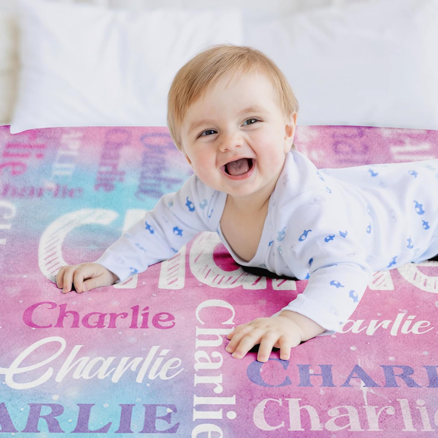 Yoke Style Personalized Blankets for Kids, Custom Baby Blanket with Name, Customized Blanket for Adult Mom on Christmas Birthday Valentines Day