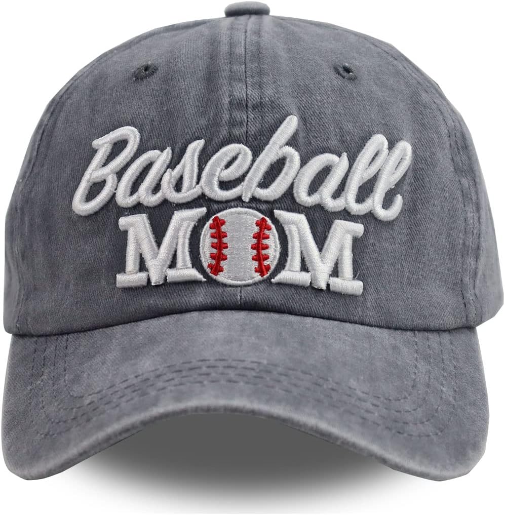 Distressed Baseball Mom Dad Hat for Women, Adjustable Washed Embroidered Baseball Cap for Mama