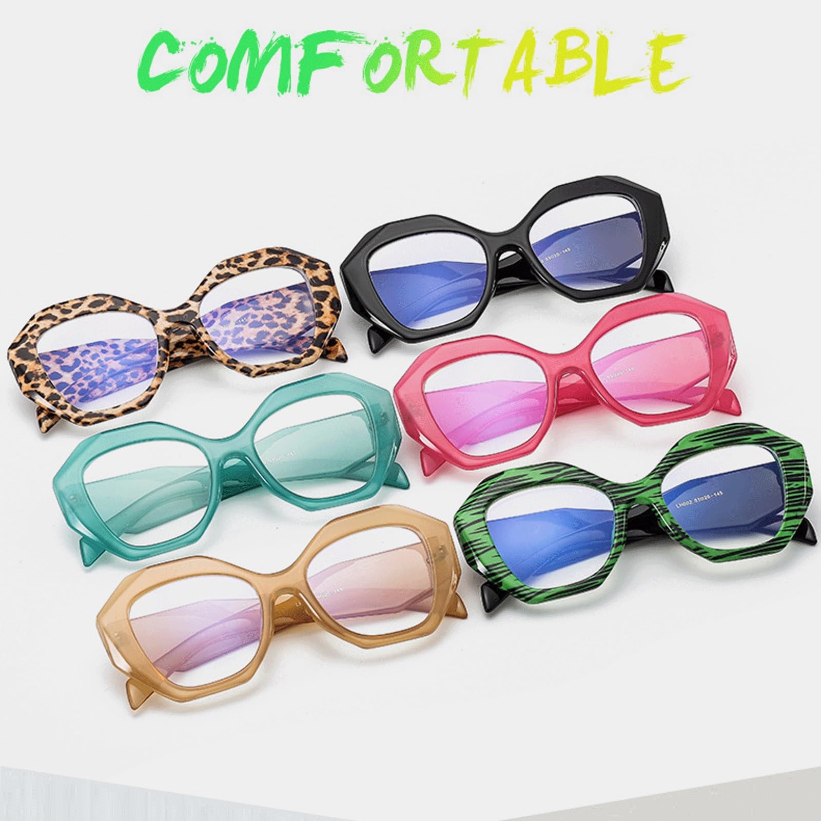 Polygonale Brillengestelle, die Brillen for Computer blockieren | Stilvolle, nicht verschreibungspflichtige Brille, PC-Blaulicht-Lesebrille, Unisex(C1 Black)
