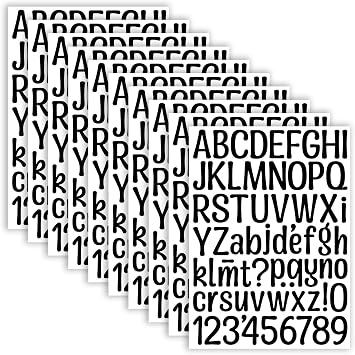 690 Pcs Alphabet Stickers 10 Sheets Vinyl Waterproof Alphabet Stickers 1.5 Inches Self-adhesive Number and Letter Sticker for Notebook Sign Mailbox Window Door Water Bottles,Black