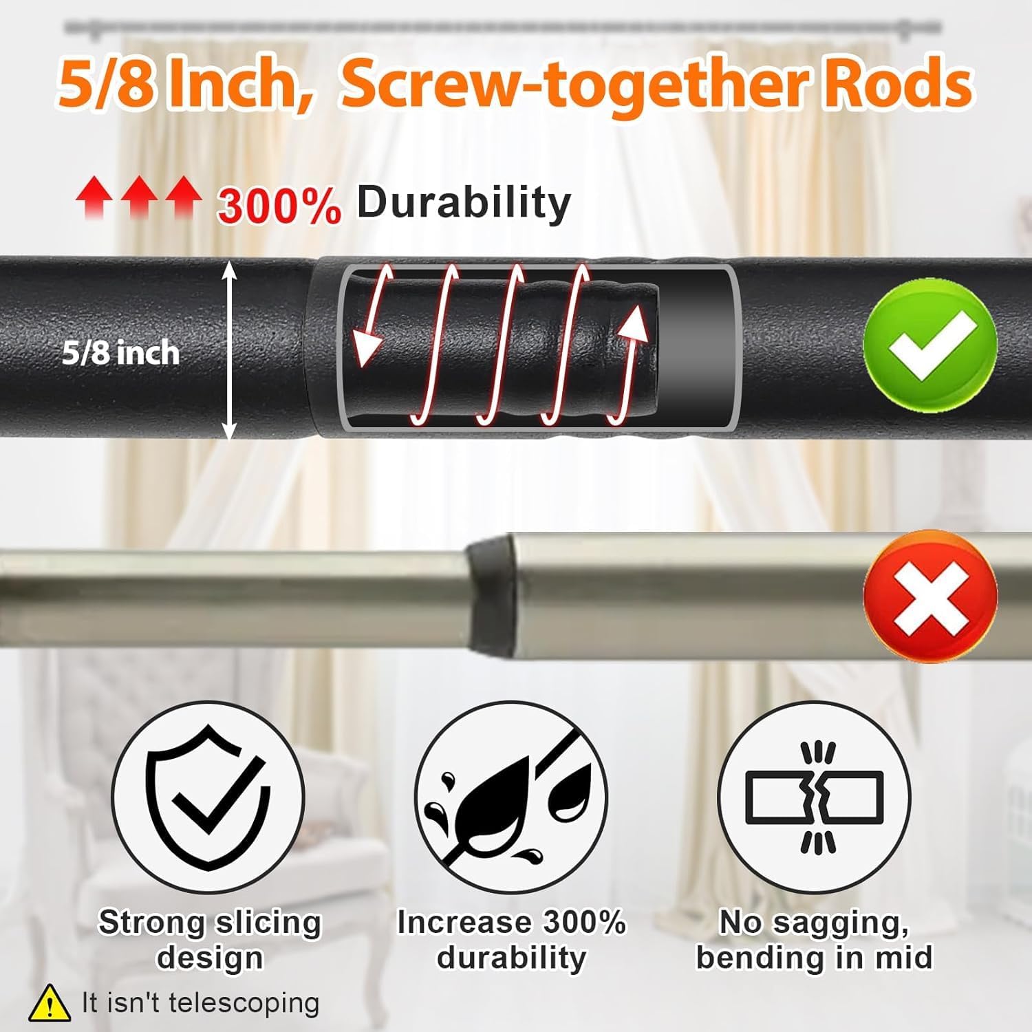 Small Black Curtain Rod for Windows 17 to 154 Inch, Adjustable Cafe Window Curtain Rod With Brackets for Living Room, Bedroom, Sliding Glass Door