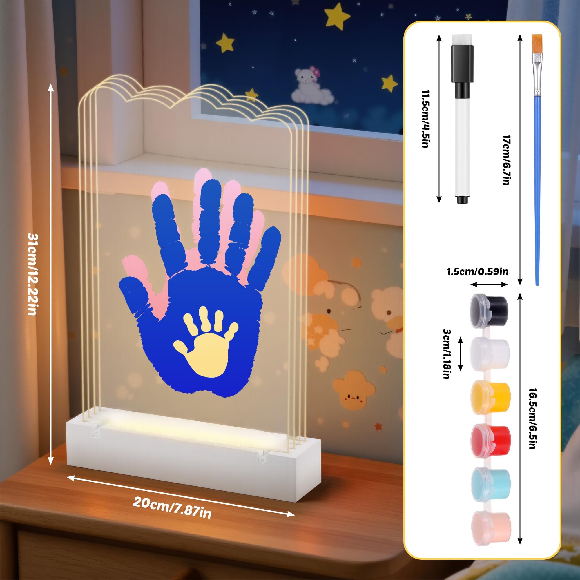 Kssvzz Family Handprint Kit with 4 Acrylic Plates & Light-Up Base, Baby Hand and Footprint Kit with Non-Toxic Washable Ink - Image 2