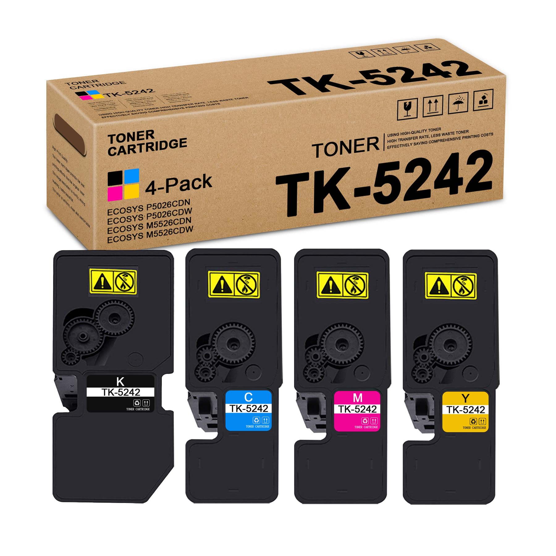 TK5242 TK-5242 Toner Cartridge Set (4-Pack, 1Black/1Cyan/1Magenta/1Yellow) - Lovn TK-5242K TK-5242C TK-5242M TK-5242Y Toner Replacement for Kyocera