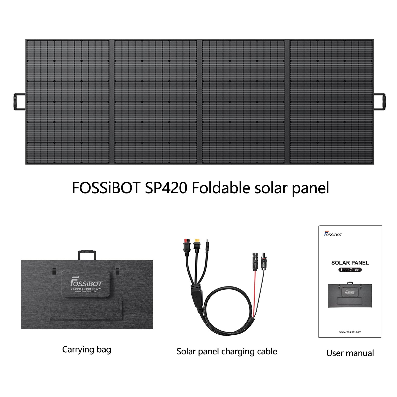 FOSSiBOT Pannello solare da 420W, modulo solare pieghevole per F2400 F3600, stazione di ricarica portatile, modulo fotovoltaico per impianto solare per esterni, giardino, balcone, roulotte, campeggio