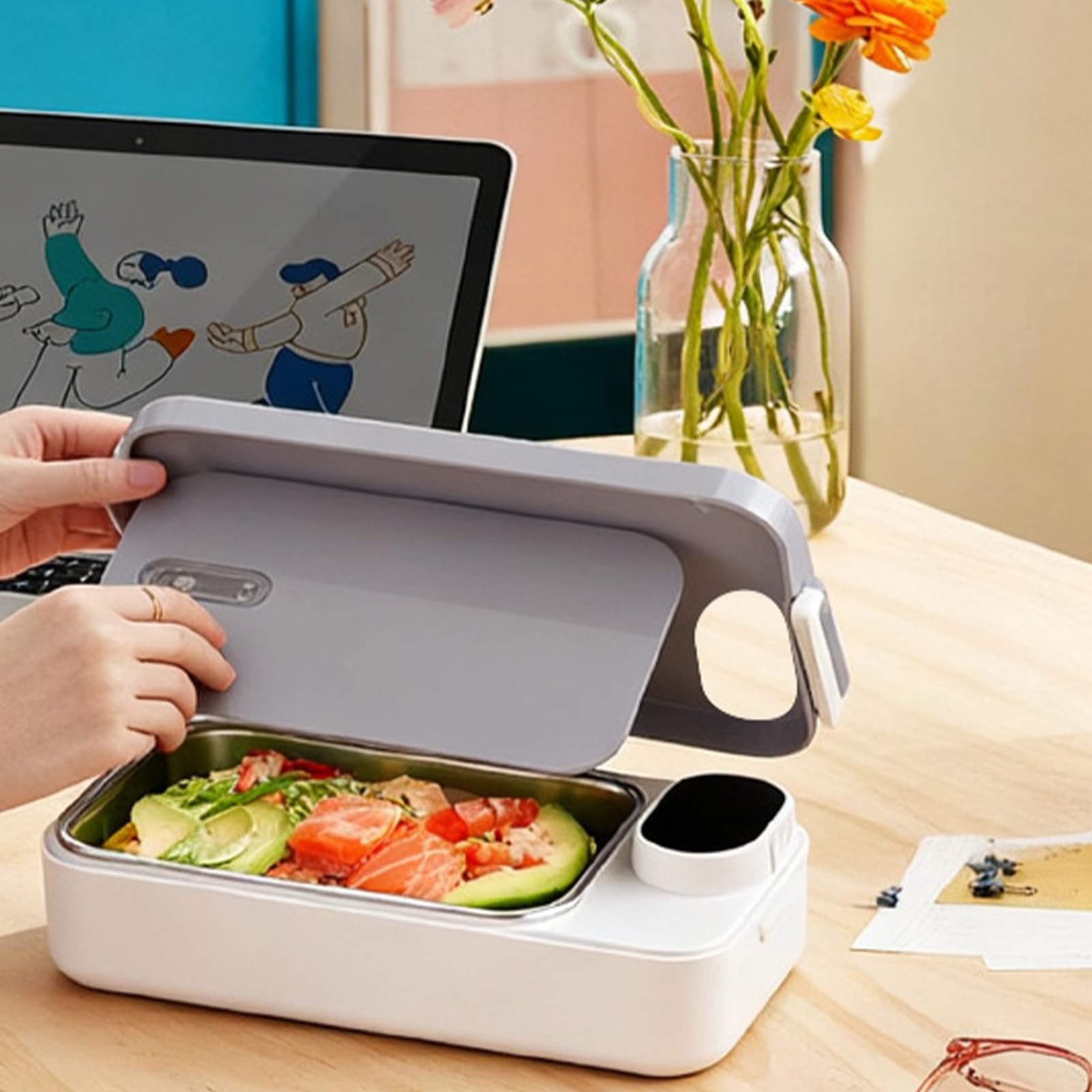 Scatola Pranzo Riscaldata per Uomini Scaldavivande Portatile Ricaricabile | Contenitore Inossidabile Senza Fili Per Ufficio Viaggio Scuola e Famiglia