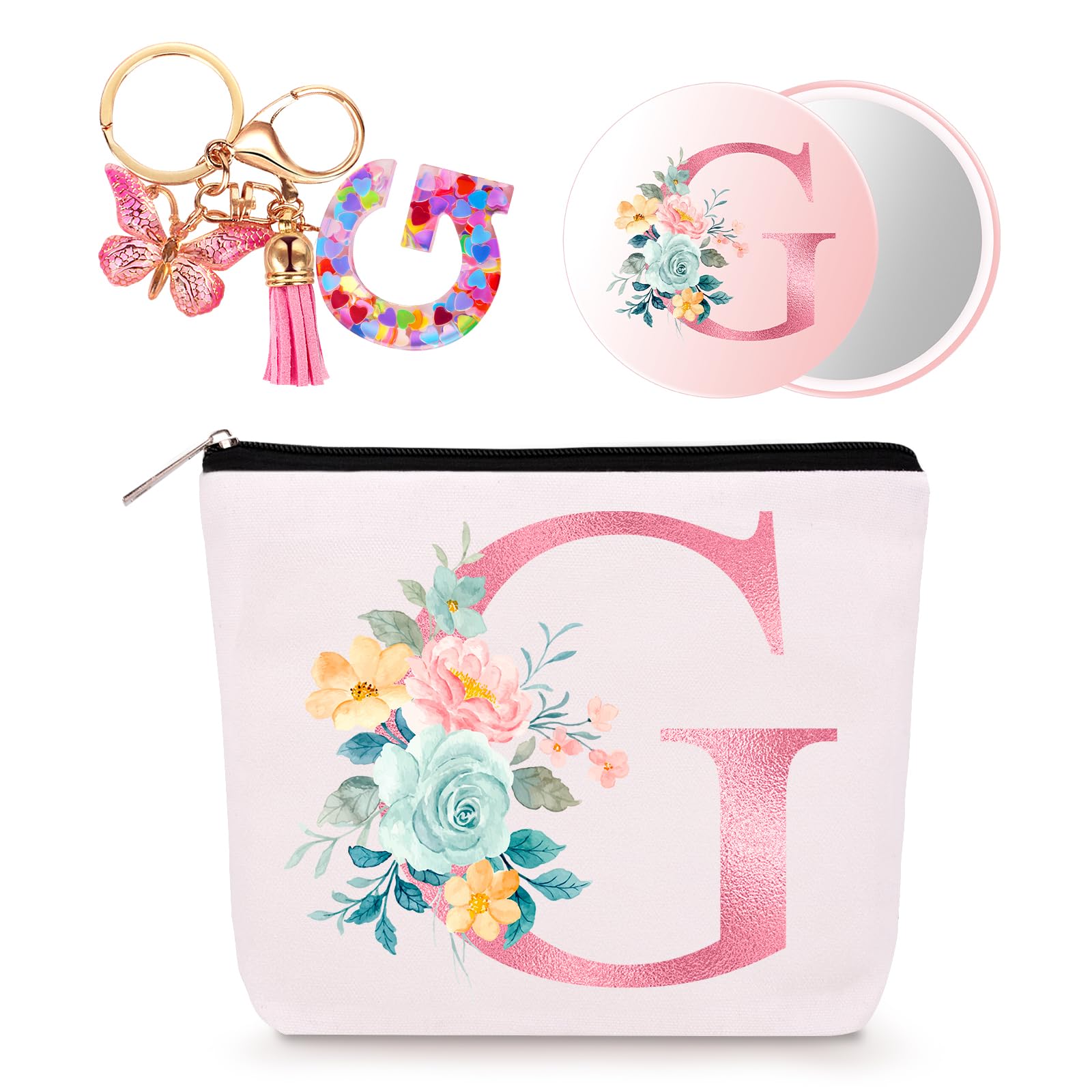 Bingtoo Borsa per il trucco personalizzata con iniziale per donna, Pochette personalizzata, Regalo donna compleanno, Regali natale, G