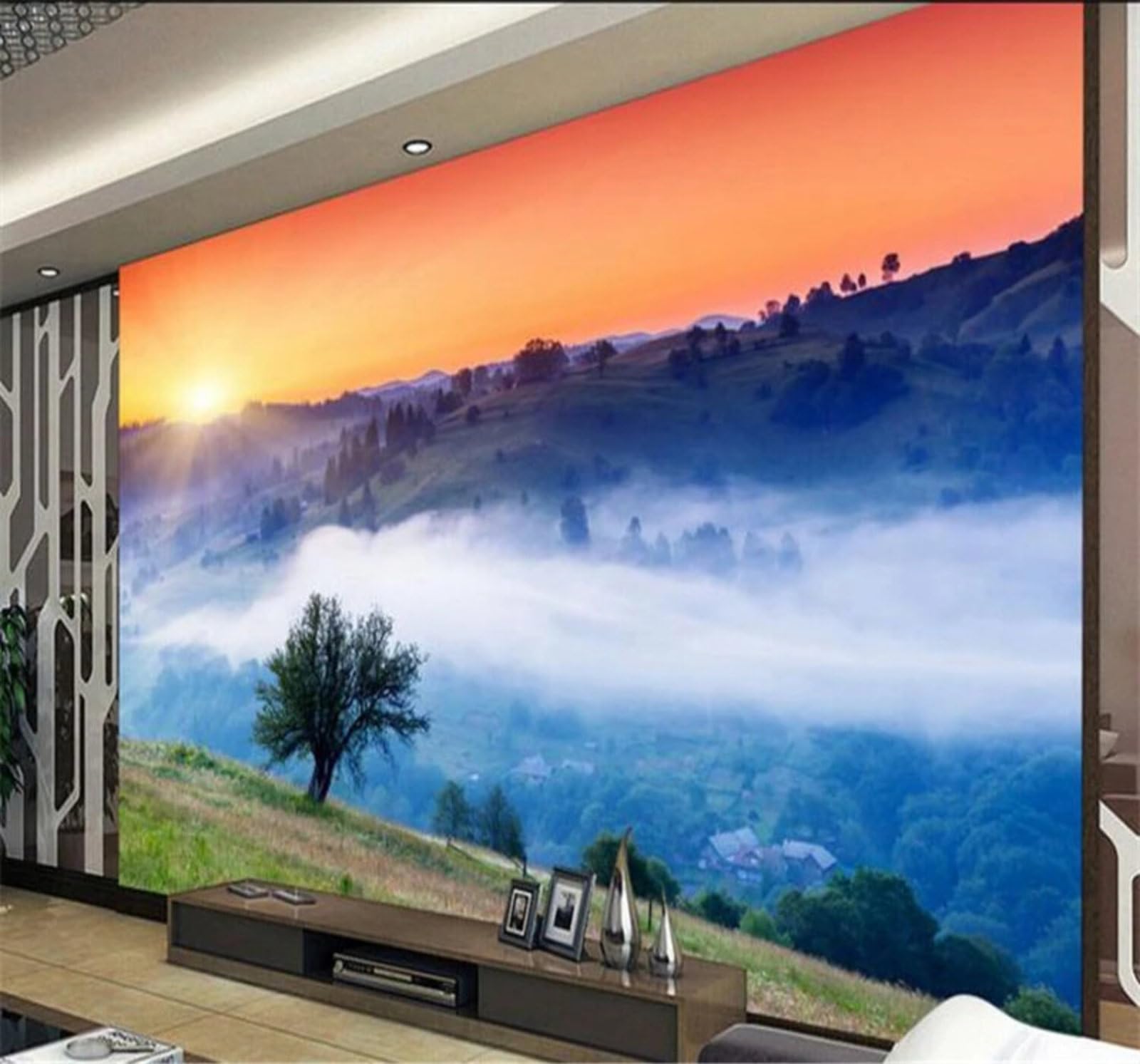 Wallpaper-3D-Xlm 200Cm×140Cm(B×H) Ethereal Sunrise Mountain Peaks Fairy Tale Landscape 3D Wallpaper Easy Install Feature Office Living Room Sofa Bedroom Tv Background Wall Decoration-200Cm×140Cm
