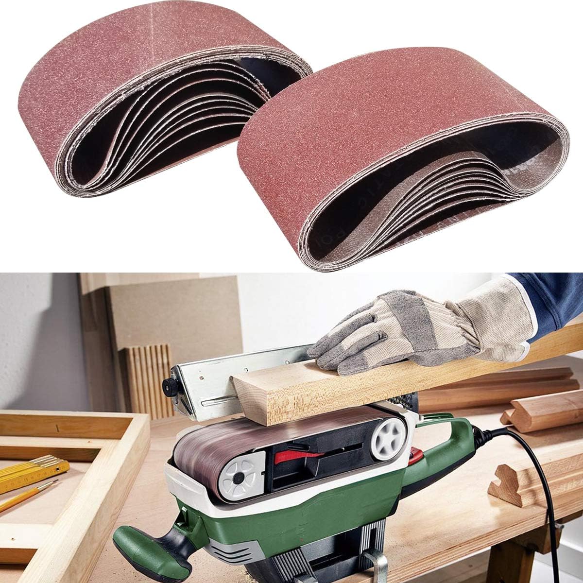 New Deal Sackorange 18 PCS 4 inch x 21 inch Abrasive Sanding Belts - 3 Each of 60 80 120 150 240 400 Grit Aluminum Oxide Sanding Belts For Belt sander (4x21in)