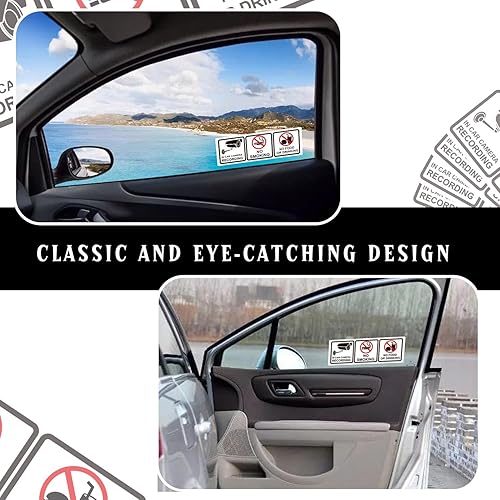 Miniatura 4 de Paquete de 12 carteles de "No fumar en la cámara del automóvil, grabación de no comer o beber, 1.75 x 5 pulgadas, calcomanías de advertencia de