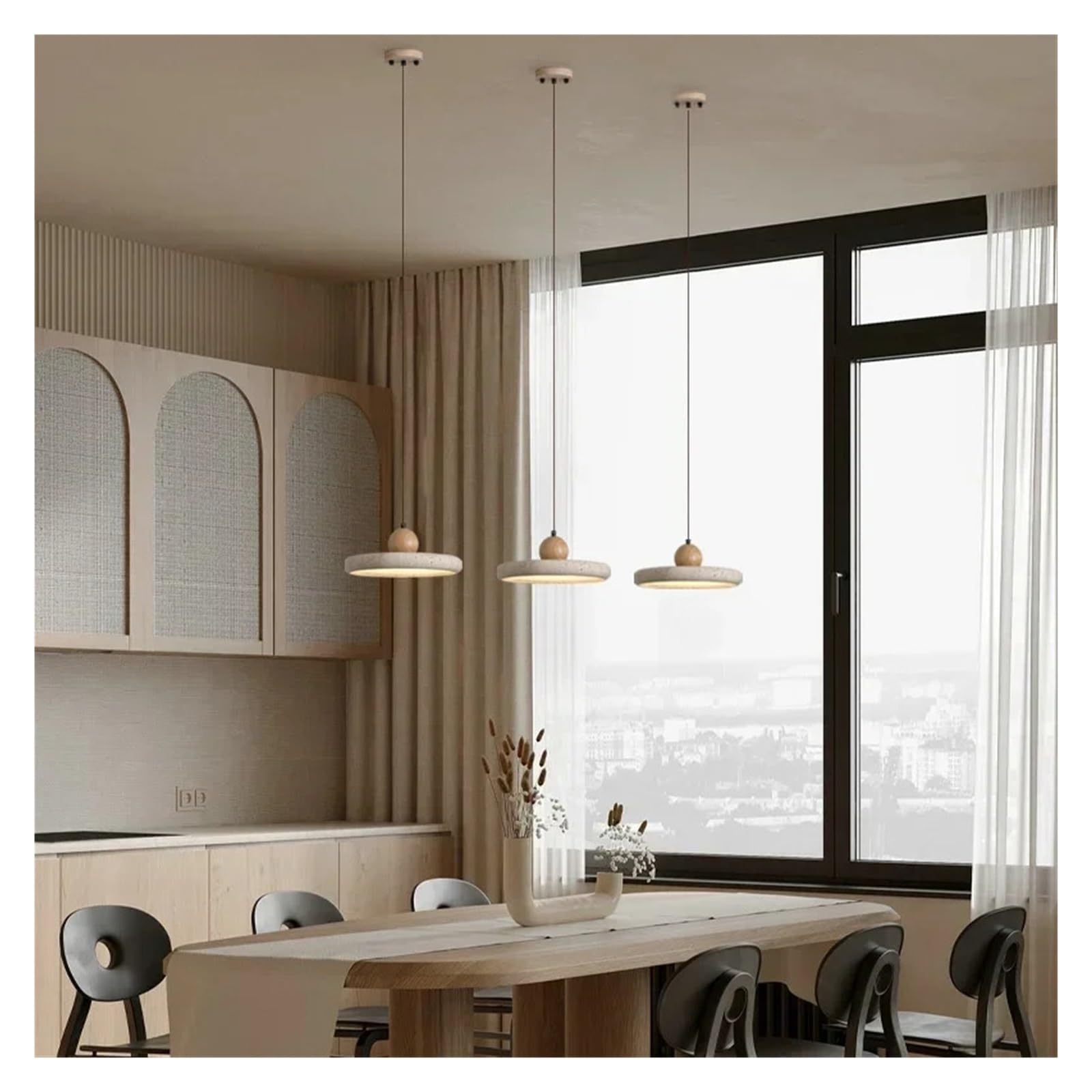 MESOVFCA Retro Natural Stone Art Pendant Light Yellow Travertine LED Chandelier Bedroom Bedside Decoration Home Lighting Fixtures,Suitable for Restaurants