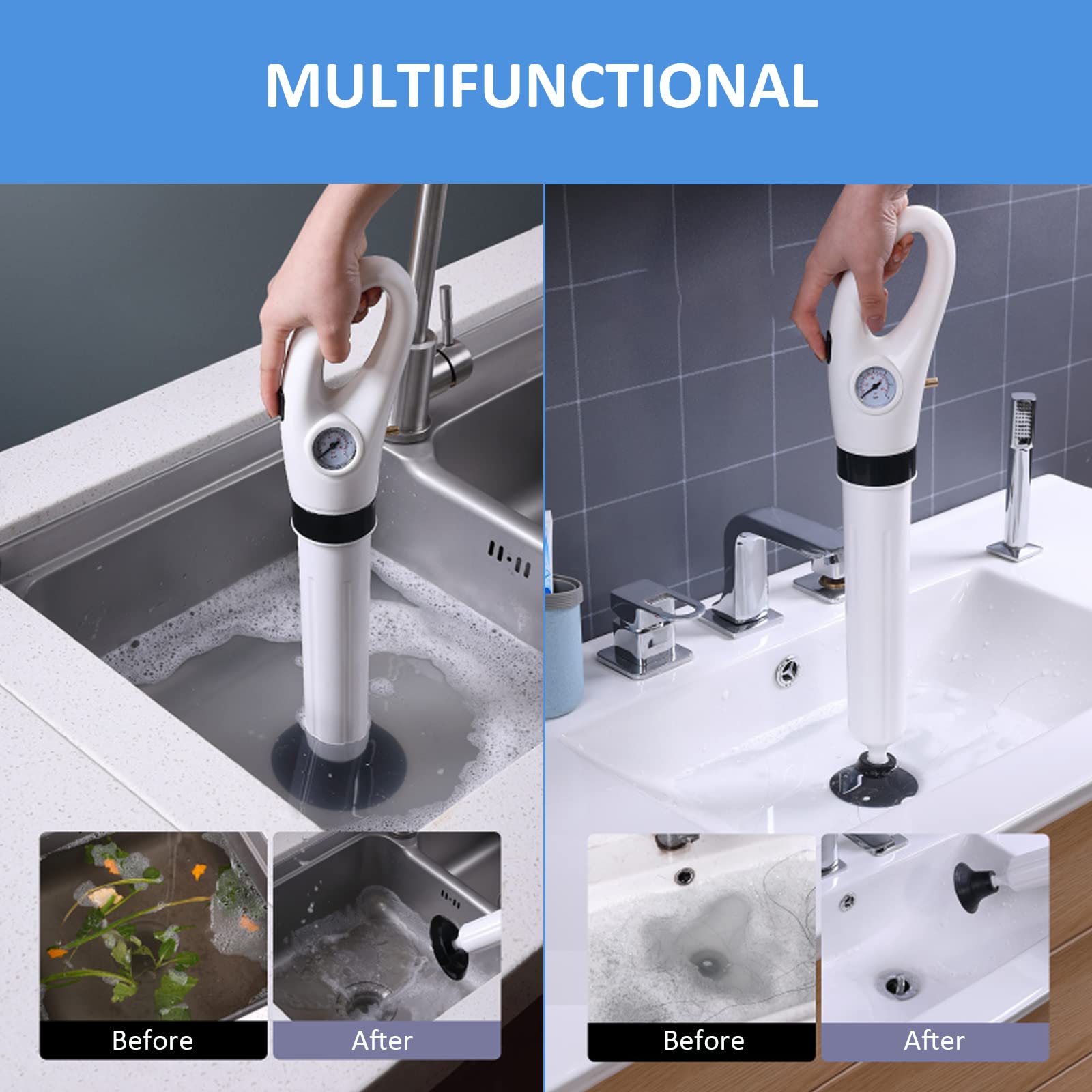 Toilettenkolben für Verstopfte Rohre, Hochdruck Air Drain Luftdruck-plunger-kit Manueller Abflussreiniger Abfluss-entstopfer Pneumatische Baggerausrüstung für Verstopfte Toiletten