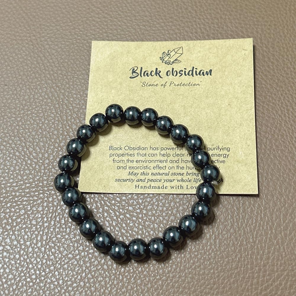 Bracelet Gifts for Women Men, Natural Stone Crystal Bracelet for Anxiety Stress Relief, 8MM Handmade Beaded Bracelets Healing Stretch Bracelets Birthday Gifts for Men and Women - Hematite - Image 5