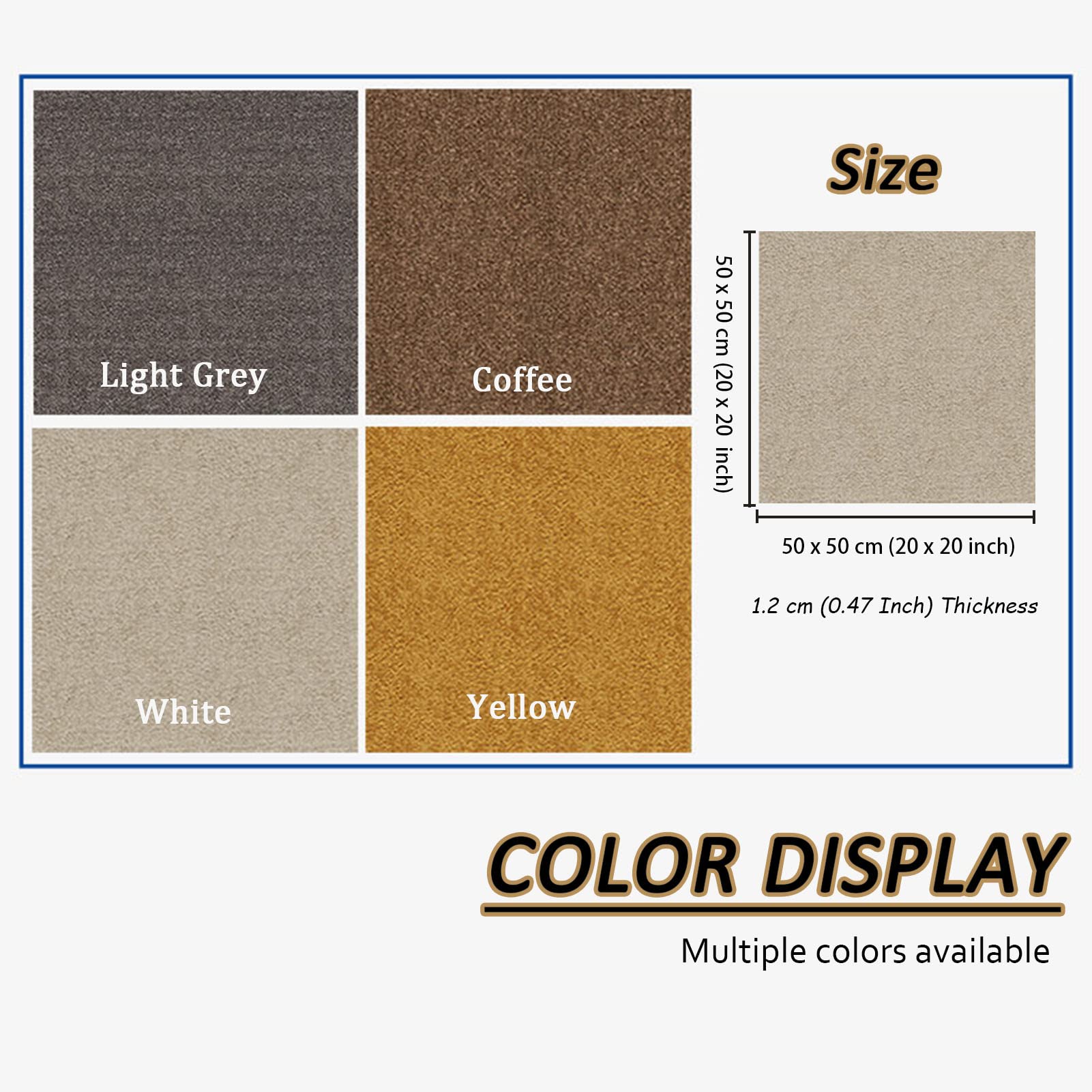 IBOWZ Moquette agugliata Tappetini autoadesivi da 50,8 x 50,8 cm per Pavimenti Lisci, Morbidi, con riduzione del Rumore, stacca e incolla, Lavabili, tappetini per Interni 10 Pezzi