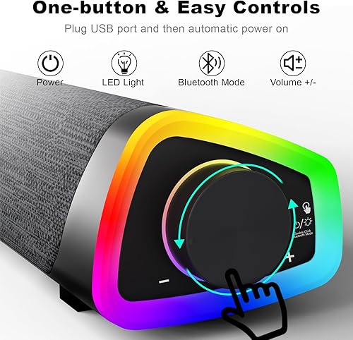 Miniatura 3 de SOULION R30 Plus - Altavoces Bluetooth para computadora, botón de control todo en uno con 6 modos de luces LED, altavoz de PC, barra de sonido