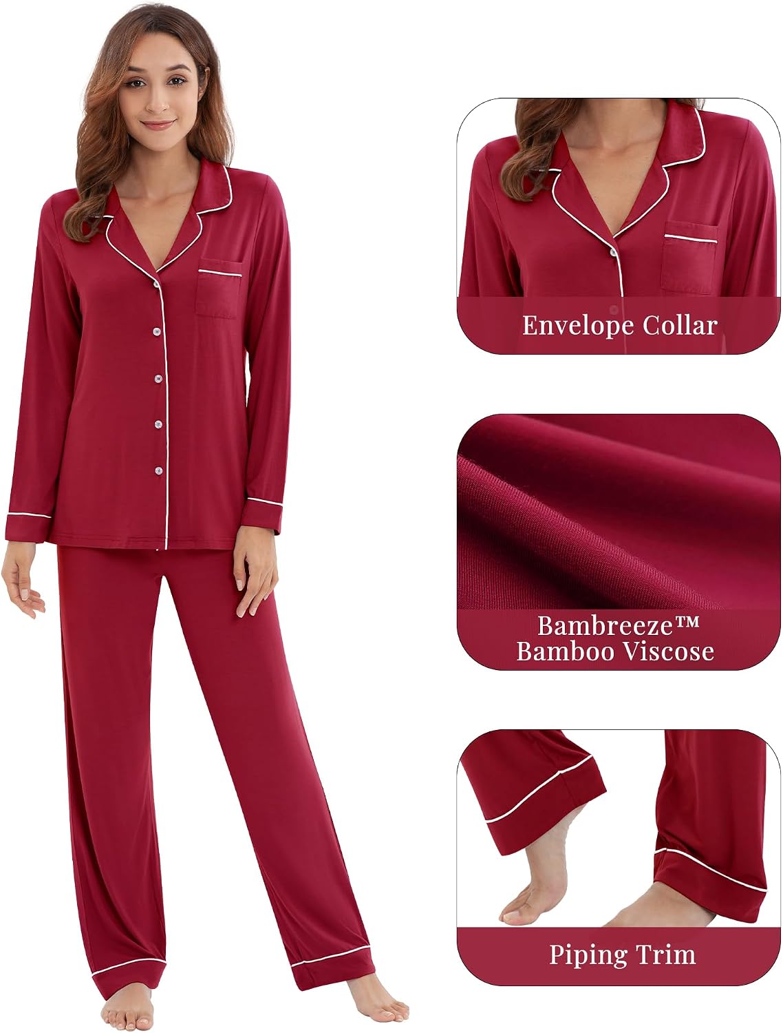 WiWi Viscose from Bamboo Women's Pajamas Set Super Soft Button Down Top and Pants Sleepwear Cooling Pjs S-3X image 4