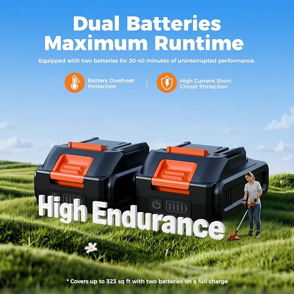 Cordless Weed Wacker String Trimmer: 21V Electric Weed Eater and Edger Battery Powered Grass Cutter Lawn Tool with 12 Inch Cutting Width Two Pack 2000mAh Batteries and Charger for Small Yard - 3