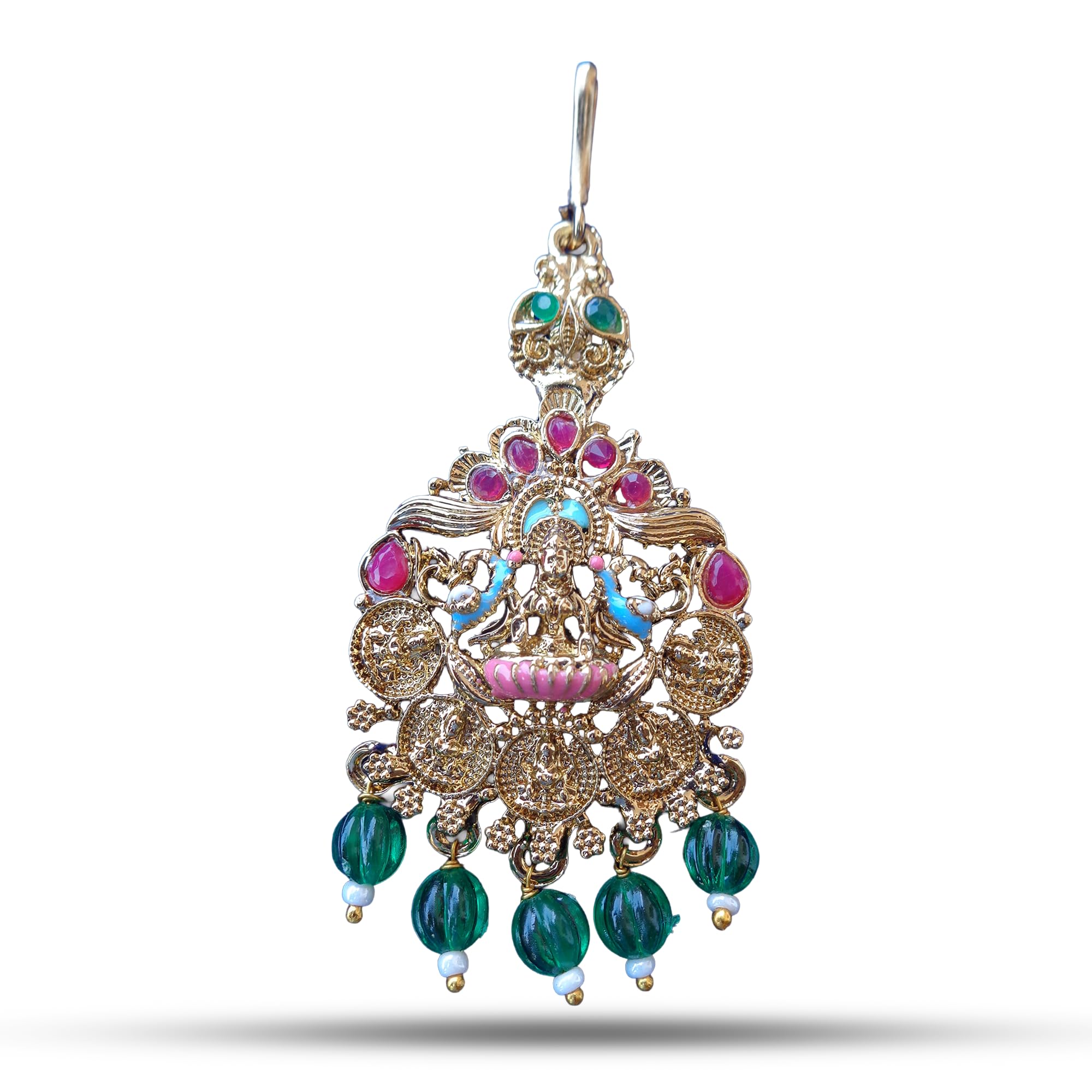 Goddess Lakshmi Maang Tikka Hair Chain for Women & Girls | Bridal Maang Tikka Papidi Chain Temple Jewelry Hair Ornament | Traditional Ethnic Bridal Hair Partition Jewelry for Wedding Saree & Classical Dance-image-25