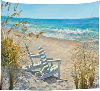 Meymuise 60"x51" Tapisserie, Strandszene mit Stühlen bedruckt | Wandteppich für Schlafzimmer Wohnheim, Polyester-Wandkunstdekoration Wohnzimmer, lichtechte Gewebe-Tapisserien Strandpartys